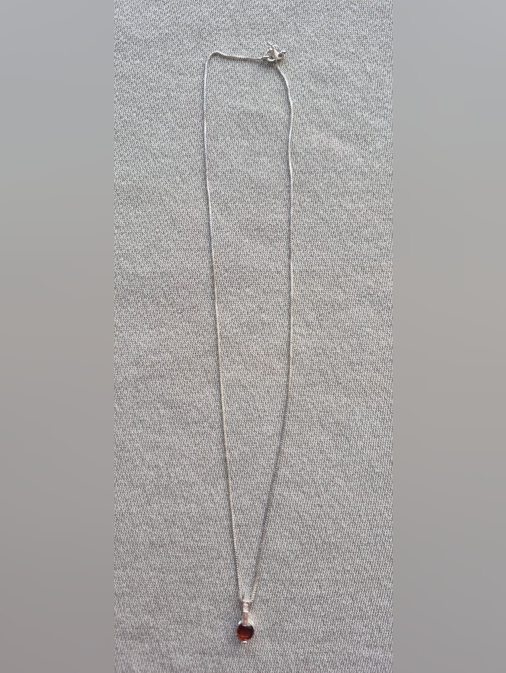Minimal Silver Chain Necklace with Garnet-Red Pendant